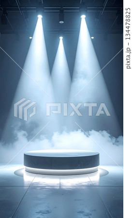 Empty Stage With Spotlight And Smoke Effects In A Dark Room Empty Stage With Spotlight And Smoke Effects In A Dark Room 134478825