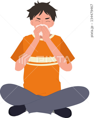 sick man sneezing allergy and flu symptoms. allergy flu symptoms concept. sick man sneezing allergy and flu symptoms. allergy flu symptoms concept. 134479467
