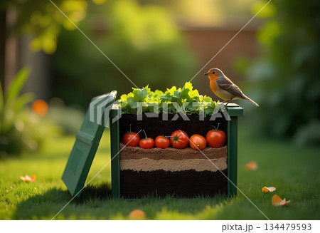 little bird on a wooden tray 134479593