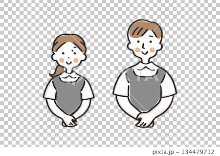 一男一女身穿黑色圍裙，雙手交握於身前。 134479712