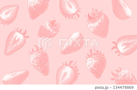 手描きの苺イラスト横長背景_全体ピンク 134479869