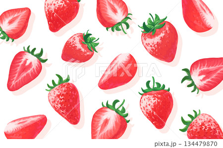 手描きの苺イラスト横長背景 134479870