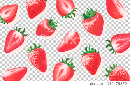 手描きの苺イラスト横長背景 134479870