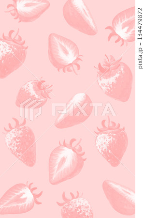 手描きの苺イラスト縦長背景_ピンク 134479872