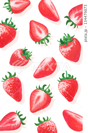 手描きの苺イラスト縦長背景 134479873