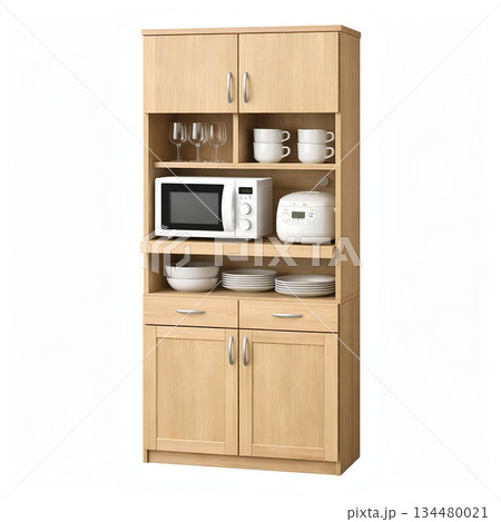 レンジ台スペース付き家電収納一体型食器棚のアイコンイラスト 134480021