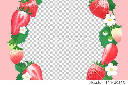Hand-drawn strawberry illustration frame_left and right decorations outer pink 134480158