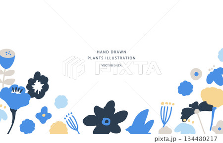 北欧風の草木イラスト。草木と花の北欧風背景。かわいい草木と花のベクターフレーム。 北欧風の草木イラスト。草木と花の北欧風背景。かわいい草木と花のベクターフレーム。 134480217