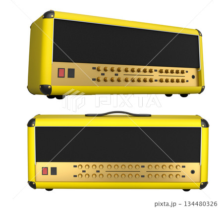 Set of classical electric and acoustic guitar amplifier isolated on white background. Set of classical electric and acoustic guitar amplifier isolated on white background. 134480326