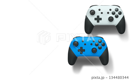 Wireless gaming controllers flying in air isolated on white background, symbolizing gaming technology concept Wireless gaming controllers flying in air isolated on white background, symbolizing gaming technology concept 134480344
