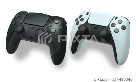 Wireless gaming controllers flying in air isolated on white background, symbolizing gaming technology concept 134480346