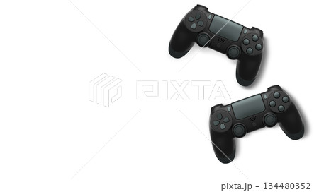 Wireless gaming controllers flying in air isolated on white background, symbolizing gaming technology concept 134480352