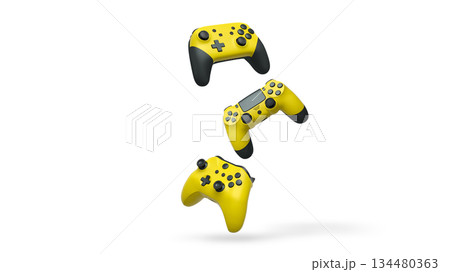 Wireless gaming controllers flying in air isolated on white background, symbolizing gaming technology concept Wireless gaming controllers flying in air isolated on white background, symbolizing gaming technology concept 134480363