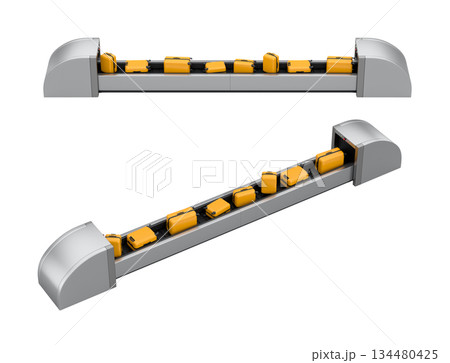 Set of Airport luggage conveyor belt or baggage claim area with suitcases on white. Set of Airport luggage conveyor belt or baggage claim area with suitcases on white. 134480425