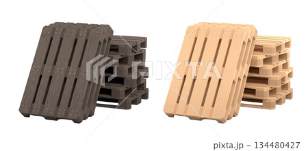 Set of wooden pallet for warehouse cargo storage isolated on white background. Set of wooden pallet for warehouse cargo storage isolated on white background. 134480427
