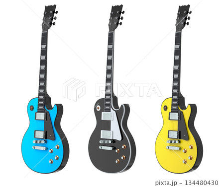 Set of electric acoustic guitar isolated on white transparent background. 134480430