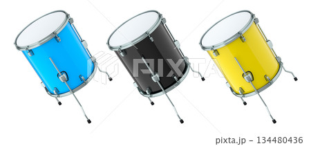 Set of drums on white background. 3d render concept of musical instrument 134480436