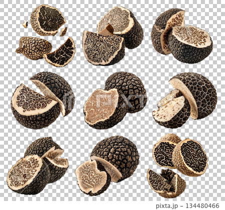 Set of Chinese truffles isolated on white transparent background, great for culinary and gourmet themes Set of Chinese truffles isolated on white transparent background, great for culinary and gourmet themes 134480466