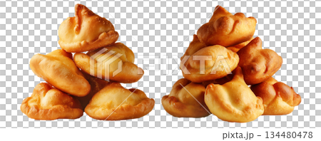 Sopaipillas fried dough or bread, sweet or savory stacked together, isolated on white background. Concept of Mexican street food 134480478