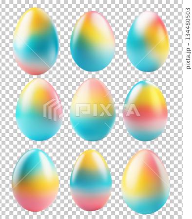 Gradient colored Easter egg with smooth transitions of blue, yellow, and pink isolated on white transparent background Gradient colored Easter egg with smooth transitions of blue, yellow, and pink isolated on white transparent background 134480503
