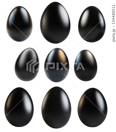 Glossy black egg with smooth reflective surface isolated on white transparent background. Symbol of mystery, luxury Glossy black egg with smooth reflective surface isolated on white transparent background. Symbol of mystery, luxury 134480511