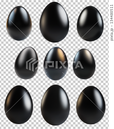Glossy black egg with smooth reflective surface isolated on white transparent background. Symbol of mystery, luxury Glossy black egg with smooth reflective surface isolated on white transparent background. Symbol of mystery, luxury 134480511
