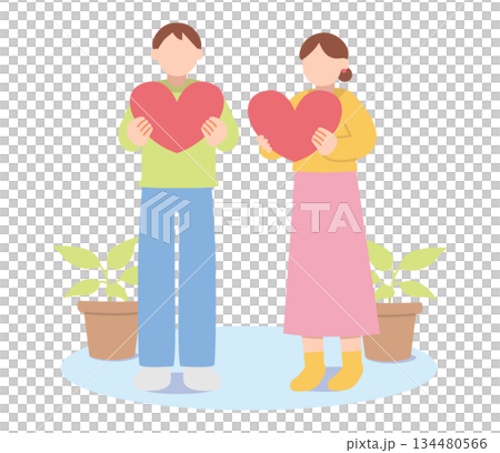 男女手捧花果與愛心 男女手捧花果與愛心 134480566