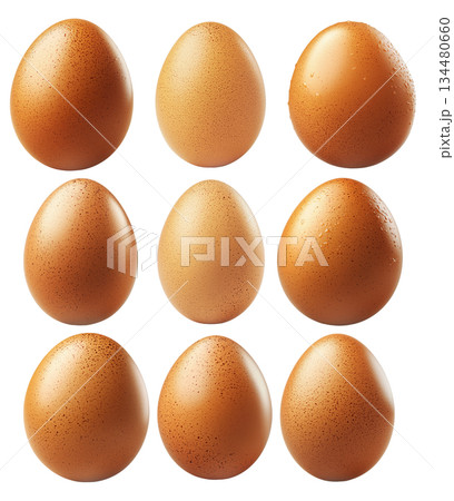 Speckled egg with natural pattern and smooth surface, isolated on white transparent background. 134480660