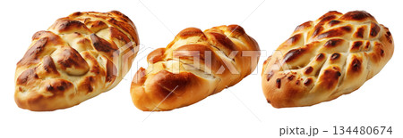 Set of Egypt Baladi braided loaf of bread Egyptian flatbread with a soft crust and fluffy texture, isolated on white background Set of Egypt Baladi braided loaf of bread Egyptian flatbread with a soft crust and fluffy texture, isolated on white background 134480674