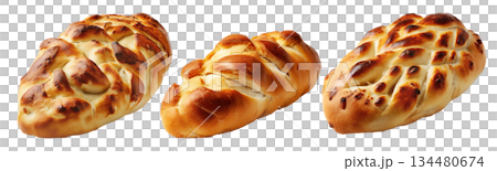 Set of Egypt Baladi braided loaf of bread Egyptian flatbread with a soft crust and fluffy texture, isolated on white background Set of Egypt Baladi braided loaf of bread Egyptian flatbread with a soft crust and fluffy texture, isolated on white background 134480674