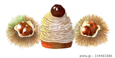 栗とモンブランのイラスト 栗とモンブランのイラスト 134481886