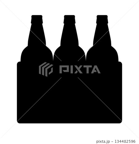 Set of beer bottles in box. Black silhouette on white background. Isolated vector illustration. Set of beer bottles in box. Black silhouette on white background. Isolated vector illustration. 134482596
