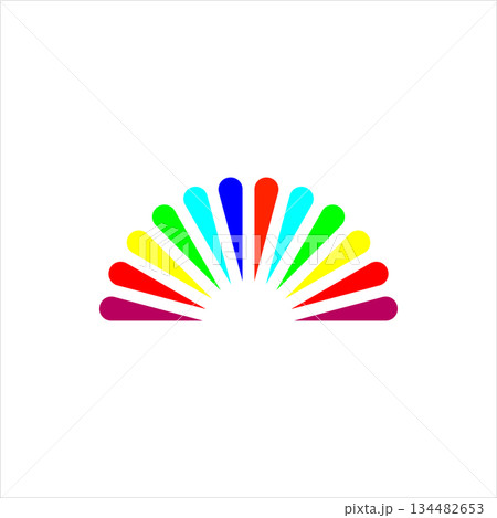 Peacock tail vector logo design. Open fanning tail and colorful bright feathers colors. Peacock tail vector logo design. Open fanning tail and colorful bright feathers colors. 134482653