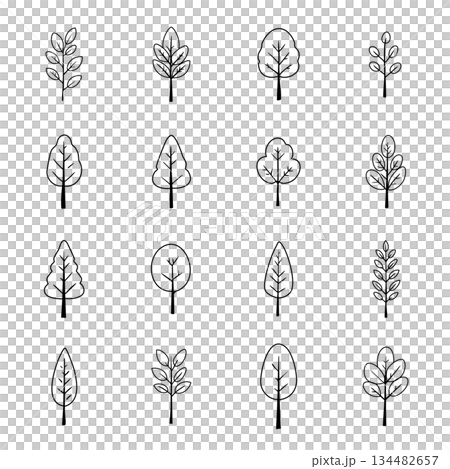 樹木和草地圖標,樹木插圖,斯堪的納維亞風格 樹木和草地圖標,樹木插圖,斯堪的納維亞風格 134482657