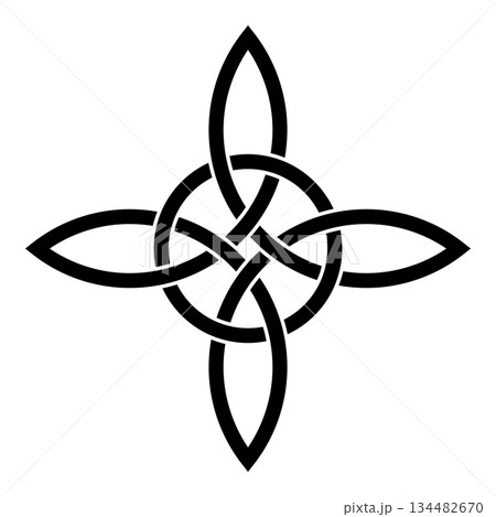 Celtic quad knot, Celtic cross with interlaced circle. Intertwined quadruple knot, an endless pattern with four connected, interlaced loops, with no beginning or end, interlaced with a circle. Vector Celtic quad knot, Celtic cross with interlaced circle. Intertwined quadruple knot, an endless pattern with four connected, interlaced loops, with no beginning or end, interlaced with a circle. Vector 134482670