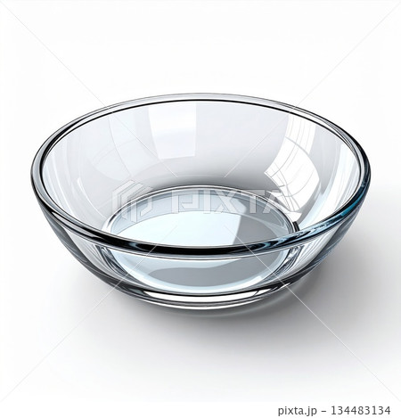 Isolated Empty Clear Glass Bowl with Reflections on White Background 134483134
