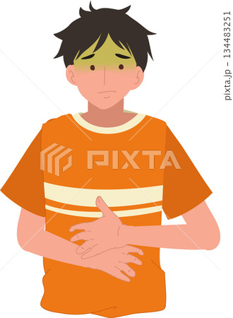 stomach pain illustration of young man holding abdomen with digestive discomfort health problem concept 134483251