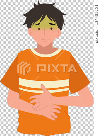 stomach pain illustration of young man holding abdomen with digestive discomfort health problem concept 134483251