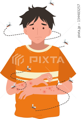 mosquito bite allergy and insect borne disease concept with scratching man illustration mosquito bite allergy and insect borne disease concept with scratching man illustration 134483257