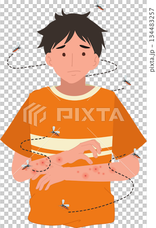 mosquito bite allergy and insect borne disease concept with scratching man illustration 134483257