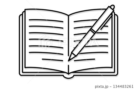 日記を書く趣味を表すノートとペンのアウトライン線画イラストアイコン 134483261