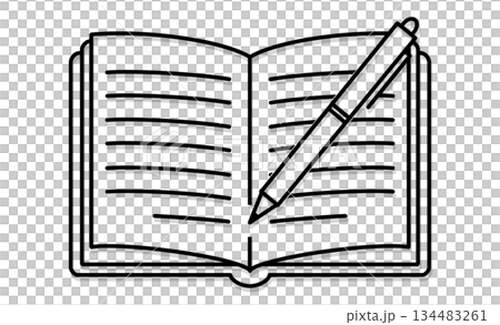 日記を書く趣味を表すノートとペンのアウトライン線画イラストアイコン 134483261