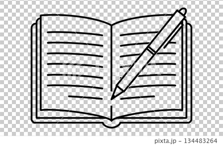 日記を書く趣味を表すノートとペンのアウトライン線画イラストアイコン 134483264