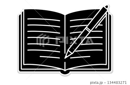 日記を書く趣味を表すノートとペンのアウトライン線画イラストアイコン 日記を書く趣味を表すノートとペンのアウトライン線画イラストアイコン 134483271
