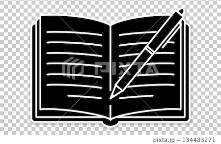 A notebook and pen outline line drawing illustration icon representing the hobby of writing a diary 134483271