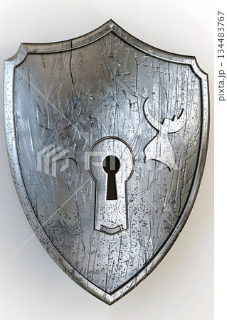 鍵穴付きシルバーシールドの3Dイラスト 134483767