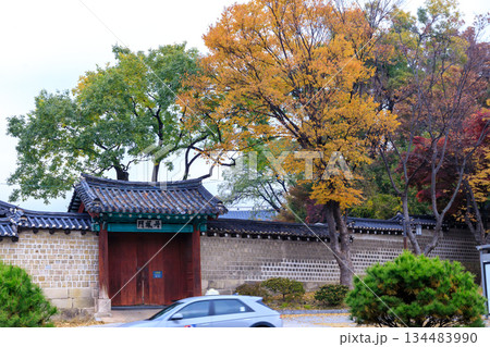 秋の彩りが美しい韓国の宮廷の周辺の風景 134483990