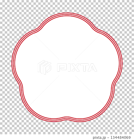 Fluffy plum illustration material, transparent background, mizuhiki style, three lines on a white background, red 134484069