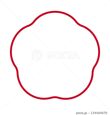 ゆるふわな梅のイラスト素材　和風　背景透過　白地に縁取り　赤色 134484070