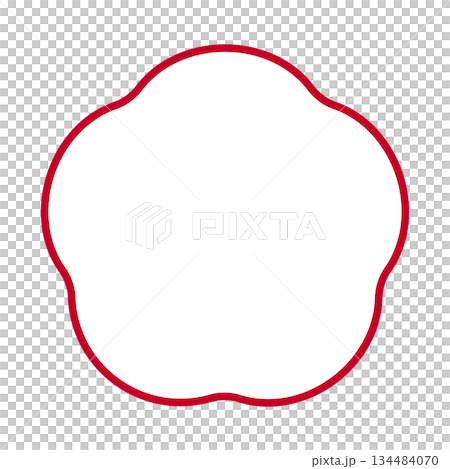 Fluffy plum illustration material, Japanese style, transparent background, white border, red 134484070